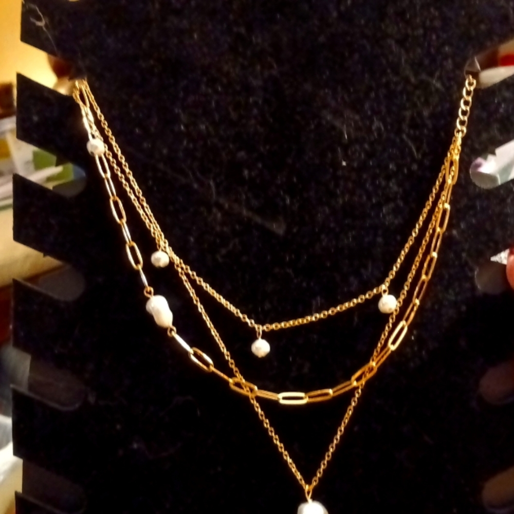 Triple chain gold and pearl necklace my JustFab